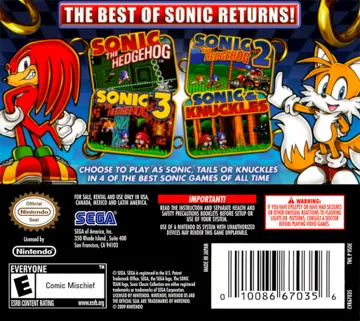 Sonic Classic Collection (USA) (En,Fr,Es) (NDSi Enhanced) box cover back